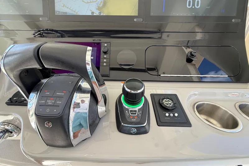  Yacht Photos Pics Control panel of a 2017 Boston Whaler 420 Outrage boat with advanced navigation features.
