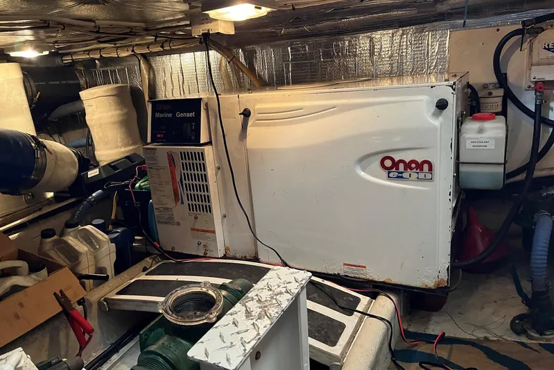 Dinky Dau Yacht Photos Pics Engine room of a 2007 Nordic Tug 42 with Onan marine generator.