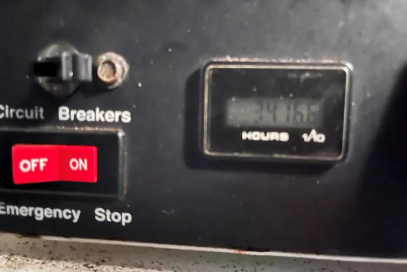 Dinky Dau Yacht Photos Pics Control panel of a 2007 Nordic Tug 42 with circuit breakers and hour meter.