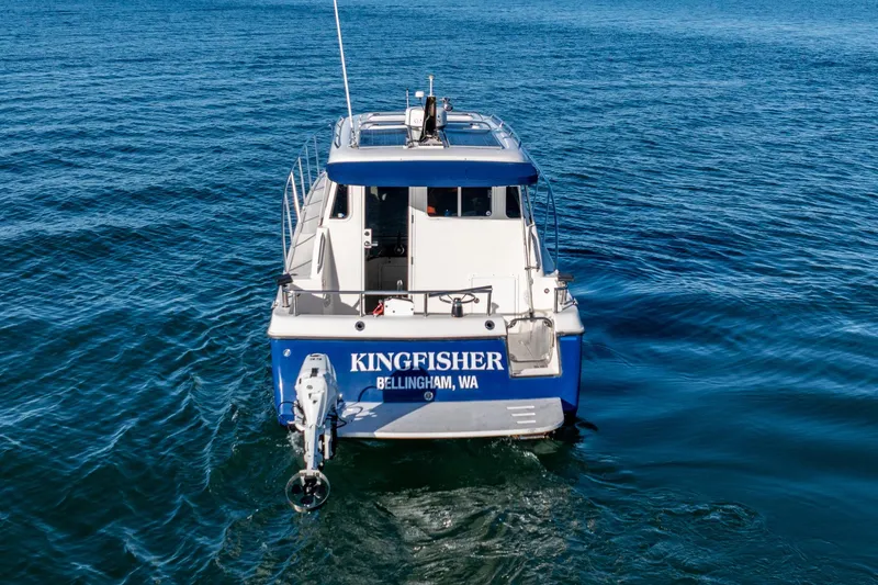 Yacht Photos Pics Aspen C90 boat named Kingfisher on blue water, Bellingham, WA, 2012 model.