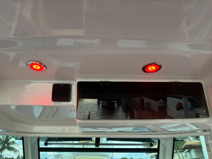  Yacht Photos Pics Ceiling view of 2017 Boston Whaler 370 Outrage with red LED lights.