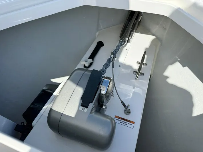  Yacht Photos Pics 2024 SeaVee 340Z anchor compartment with winch and chain.