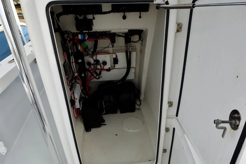  Yacht Photos Pics Electrical compartment of a 2023 Pair Customs 24 Deep V boat.
