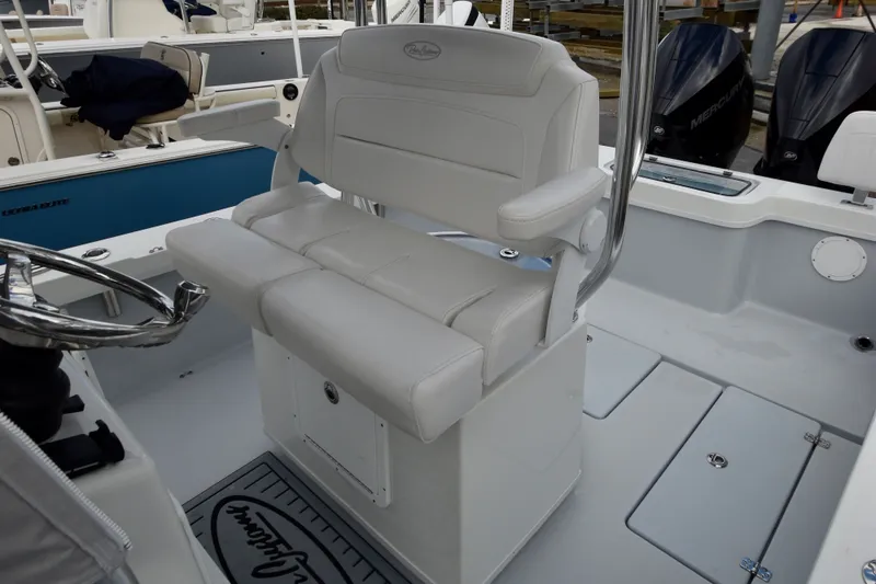  Yacht Photos Pics Interior of 2023 Pair Customs 24 Deep V boat with white seating.