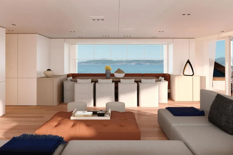  Yacht Photos Pics Luxurious interior of 2027 Benetti Oasis 40M yacht with ocean view.