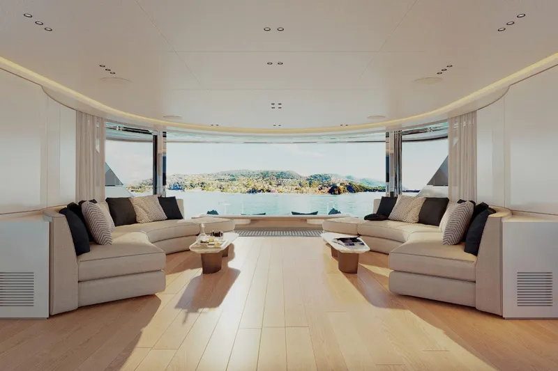  Yacht Photos Pics Luxurious interior of 2027 Benetti Oasis 40M yacht with panoramic ocean view.