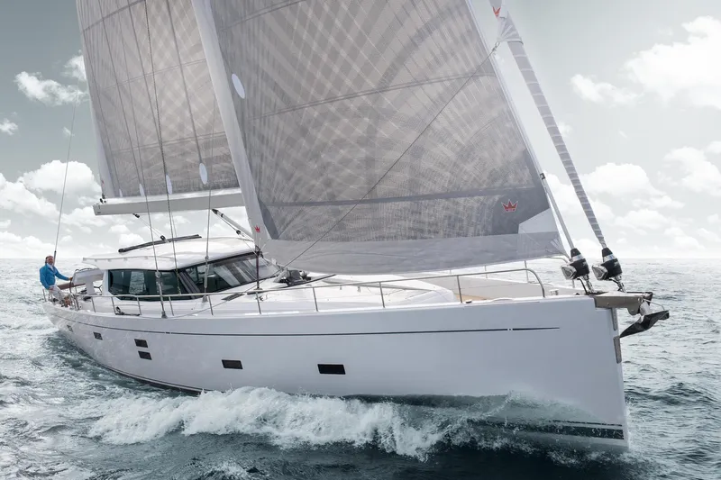  Yacht Photos Pics Sailing yacht Moody DS 54, 2026 model, cruising on open sea under clear skies.