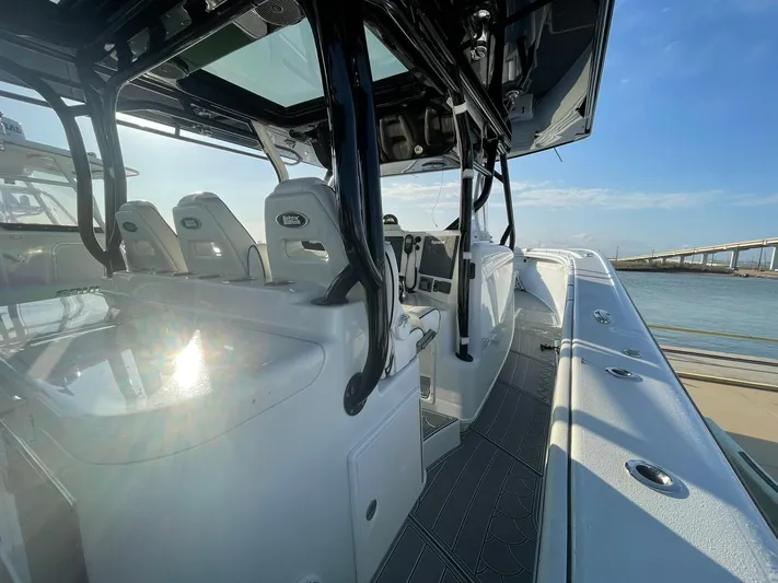 Saltwater Lady Yacht Photos Pics 2016 Yellowfin 42 boat interior with sleek design and modern seating.