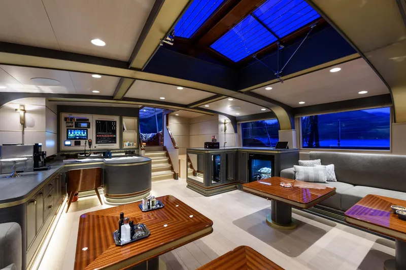 Sallyna Yacht Photos Pics Luxurious interior of 2023 Su Marine sailing yacht with modern design and ambient lighting.
