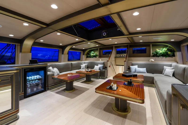 Sallyna Yacht Photos Pics Luxurious 2023 Su Marine sailing yacht interior with elegant seating and modern amenities.