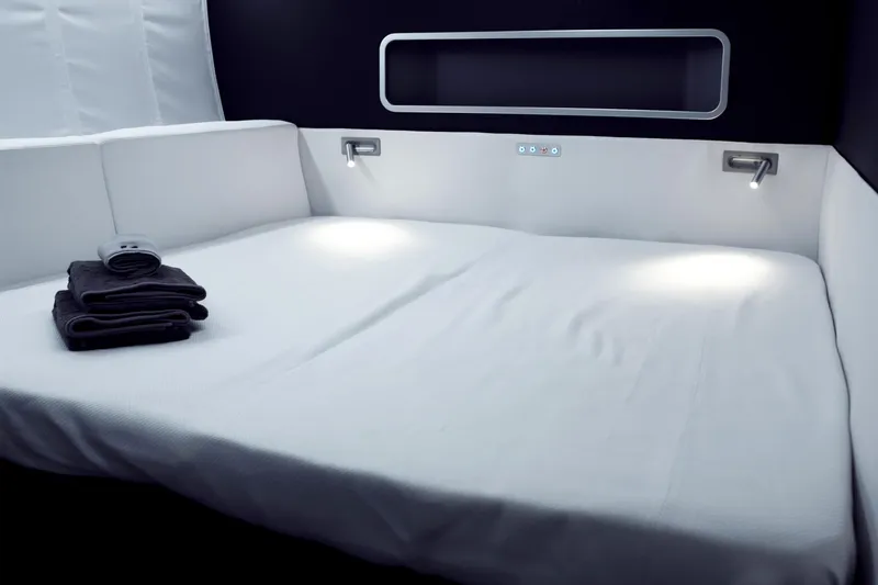 Bullitt Yacht Photos Pics Luxurious Wally Custom 2018 yacht interior with modern bed and ambient lighting.