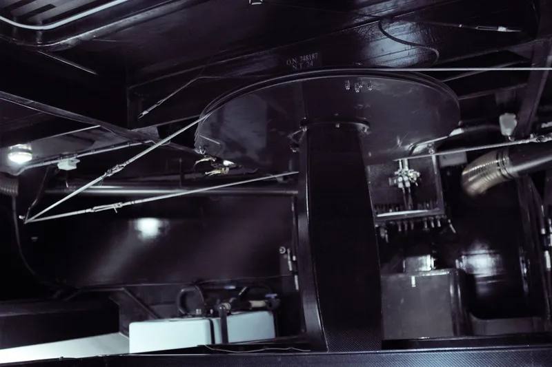 Bullitt Yacht Photos Pics Interior view of 2018 Wally Custom yacht, showcasing mechanical components and sleek design.