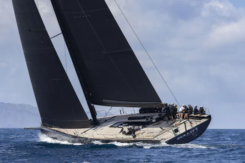 Bullitt Yacht Photos Pics Sailing yacht Wally Custom 2018 gliding on the ocean with crew onboard.