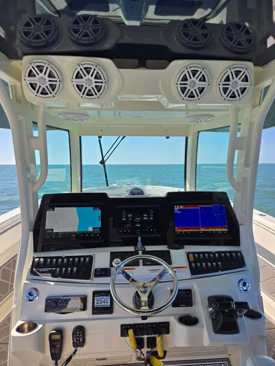  Yacht Photos Pics HCB 42 Siesta 2017 helm station on open sea.