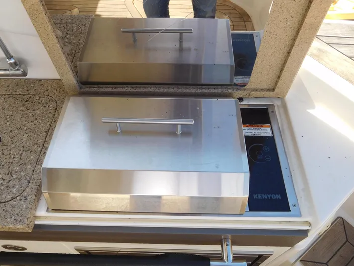  Yacht Photos Pics Stainless steel grill on 2015 Sea Ray 350 SLX boat deck.