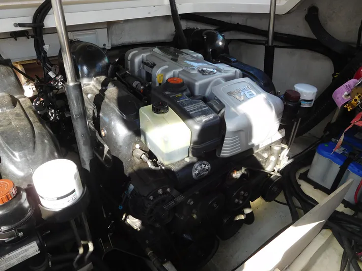  Yacht Photos Pics 2015 Sea Ray 350 SLX engine compartment with visible components and wiring.
