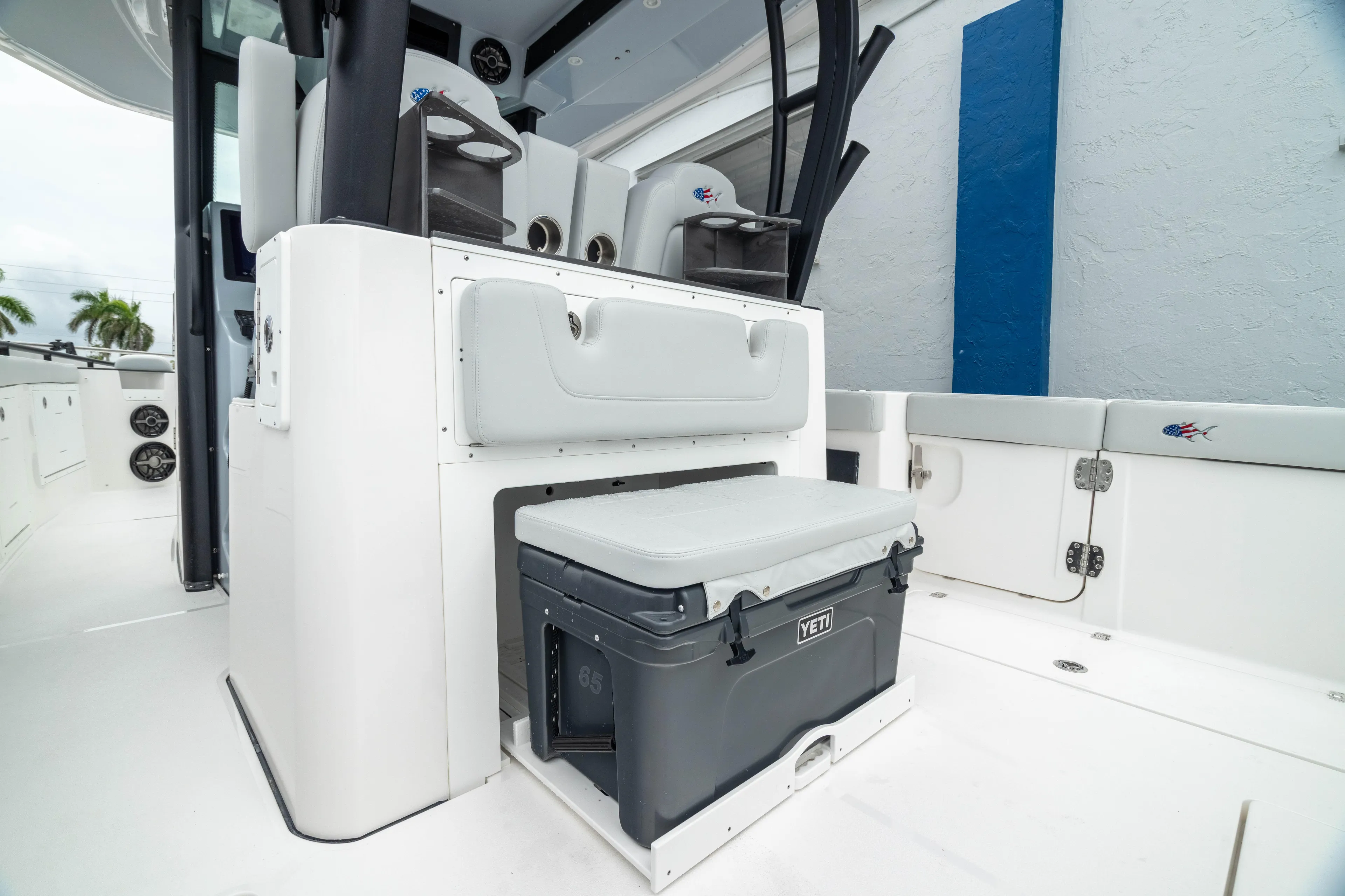  Yacht Photos Pics 2026 Crevalle 33 CSF boat interior with seating and storage area.