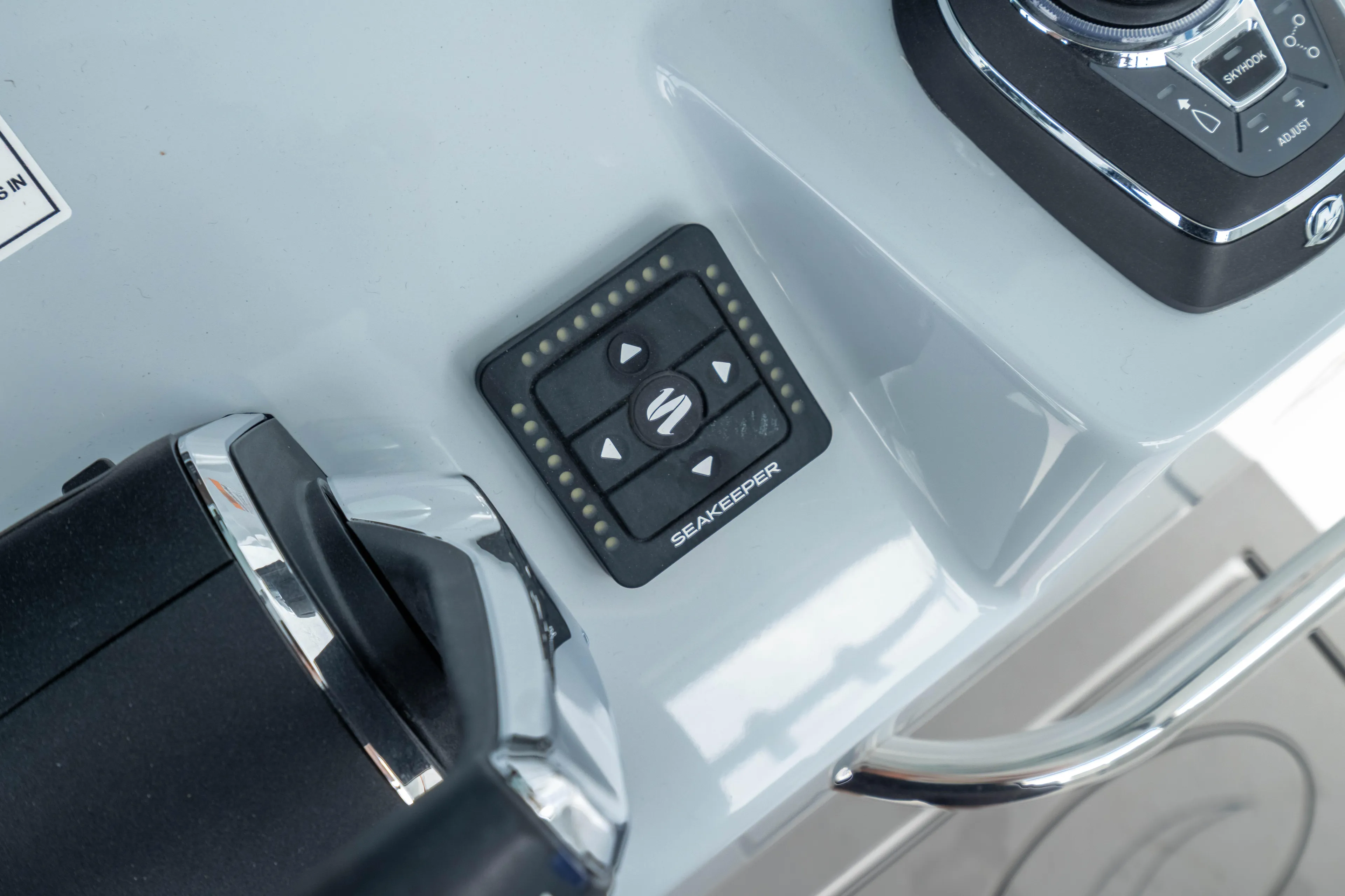  Yacht Photos Pics Control panel on 2026 Crevalle 33 CSF boat dashboard with Seakeeper system.