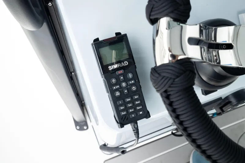  Yacht Photos Pics Simrad marine radio on Crevalle 33 CSF boat dashboard, 2026 model.