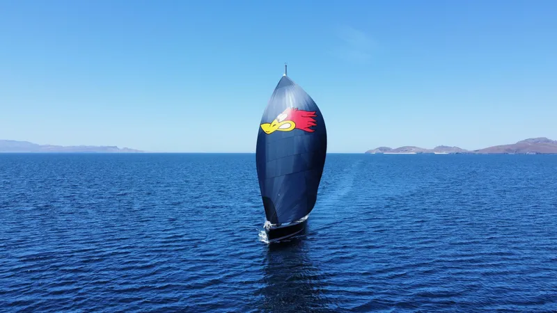 Edwina Yacht Photos Pics Sailing yacht Jeanneau 54 (2018) with colorful spinnaker on open sea.