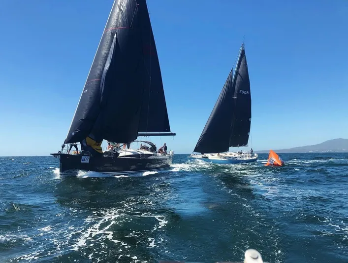 Edwina Yacht Photos Pics Sailboats racing on open water, featuring a 2018 Jeanneau 54 model.