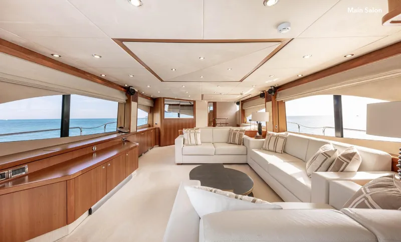  Yacht Photos Pics Luxurious interior of 2007 Sunseeker 90 Yacht with elegant seating and ocean views.