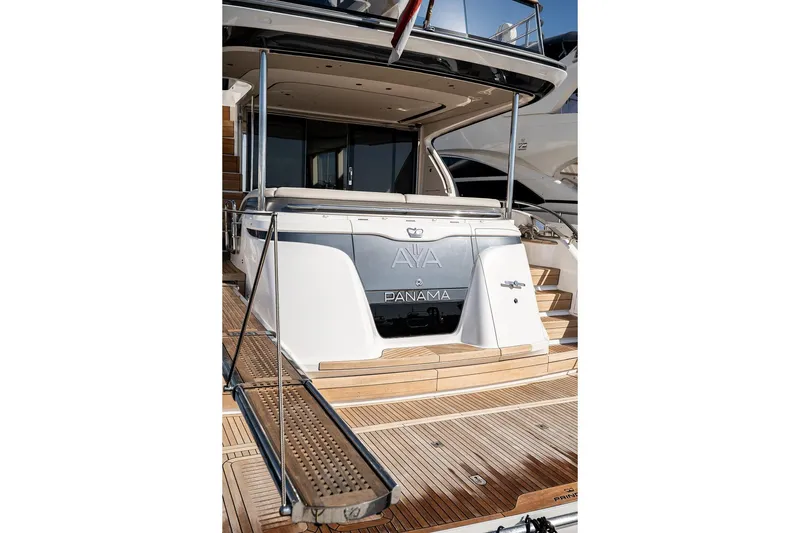  Yacht Photos Pics Luxury 2023 Princess Y72 yacht with teak deck and elegant design.
