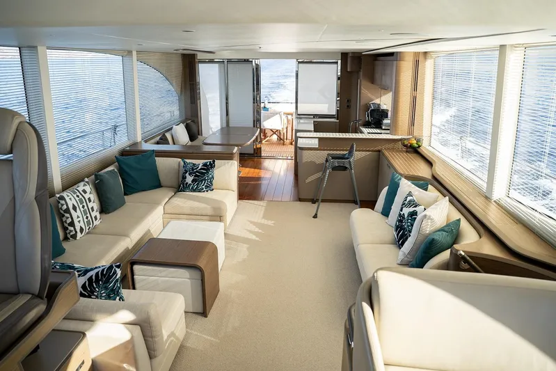  Yacht Photos Pics Luxurious interior of 2023 Princess Y72 yacht with elegant seating and modern decor.
