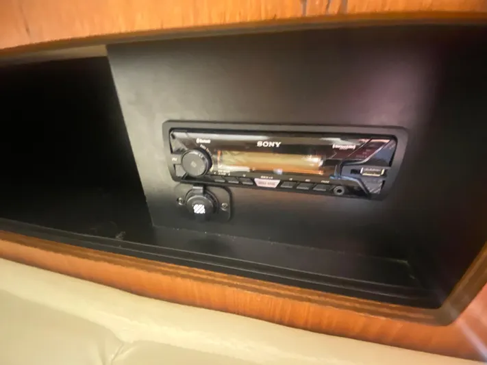 Details Yacht Photos Pics Sony stereo system in 1998 Tiara Yachts 35 Open cabin interior.