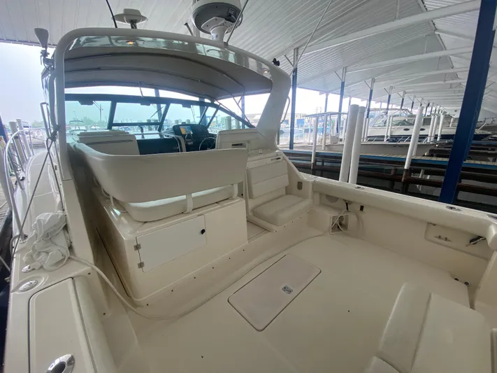 Details Yacht Photos Pics 1998 Tiara Yachts 35 Open, spacious cockpit, under covered marina.