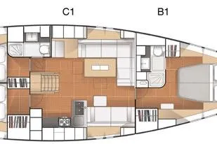  Yacht Photos Pics Floor plan of a 2010 Hanse 545 yacht, featuring cabins and amenities.