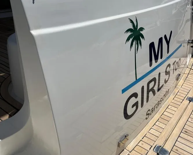 My Girls Too Yacht Photos Pics 1998 Viking Princess 46 Flybridge Sport Cruiser with "My Girls Too" name, Sarasota.