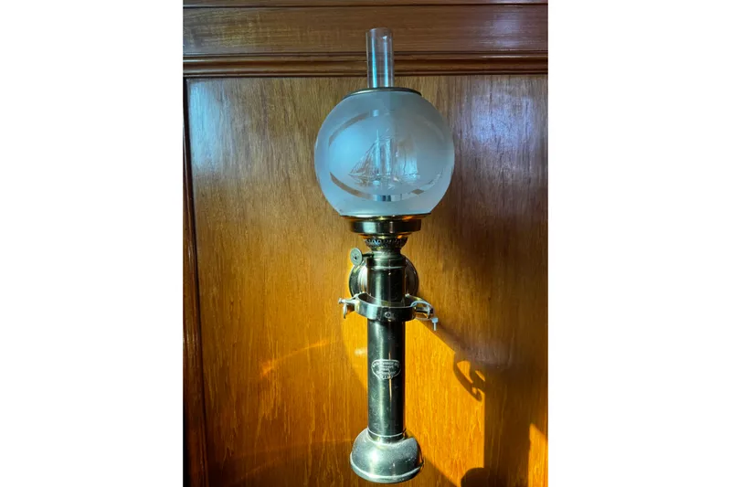  Yacht Photos Pics Vintage Doggersbank 63 lamp from 1974 with etched glass globe and brass base.