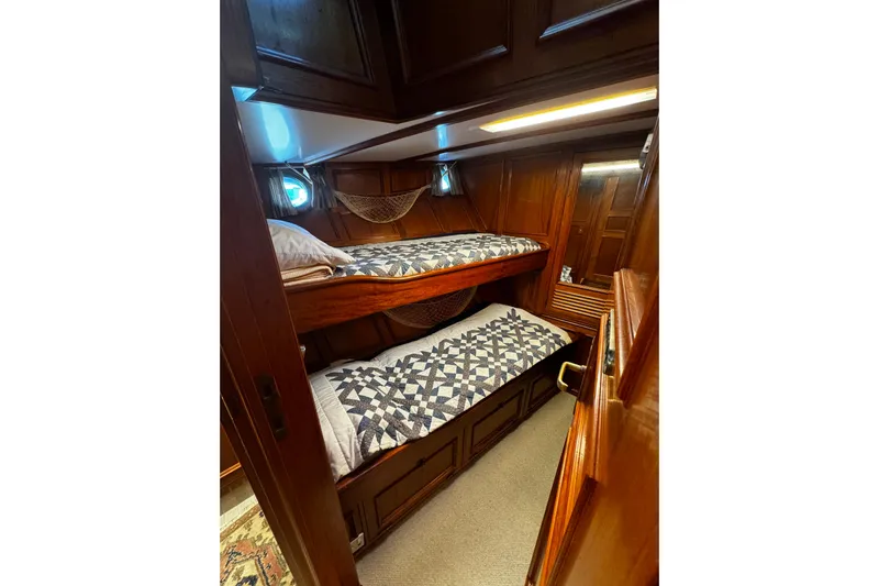  Yacht Photos Pics Cozy wooden cabin with bunk beds on 1974 Doggersbank 63 yacht.