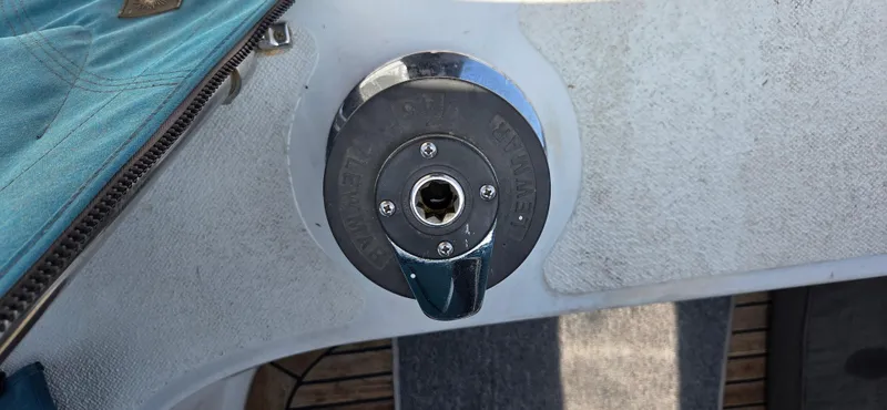  Yacht Photos Pics Close-up of a Lewmar winch on a 1987 Tayana Center Cockpit sailboat.