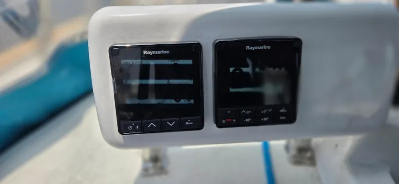  Yacht Photos Pics Raymarine navigation displays on 1987 Tayana Center Cockpit yacht.
