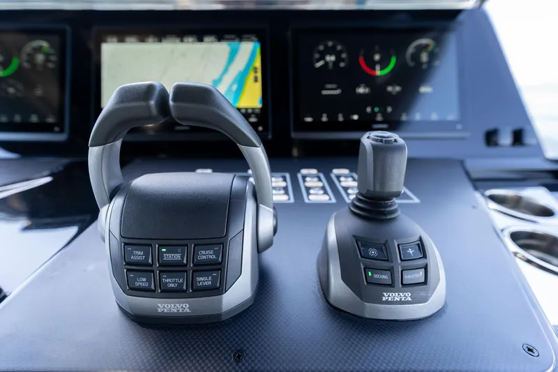  Yacht Photos Pics Control panel of 2024 Solaris Power 52 Open yacht with Volvo Penta controls.