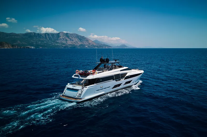  Yacht Photos Pics Luxury Ferretti Yachts 920 cruising in open sea, 2023 model.