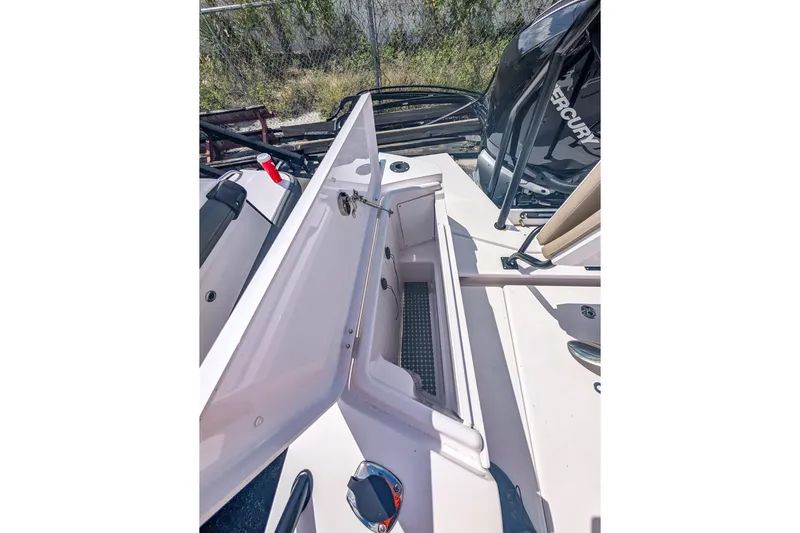  Yacht Photos Pics 2024 Axopar 37XC CROSS CABIN BRABUS Trim boat storage compartment detail.