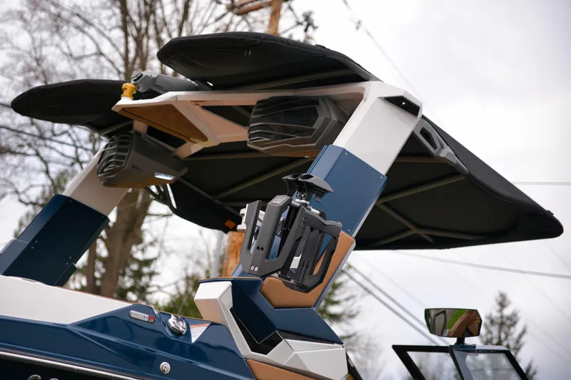  Yacht Photos Pics 2024 Nautique Super Air Nautique G23 Paragon boat tower with speakers and canopy.