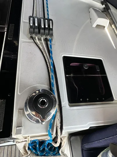 Lucky Yacht Photos Pics Deck of 2014 Beneteau Oceanis 45 sailboat with winch and ropes.