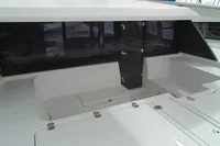 Leopard 45 catamaran 2017 model, spacious cockpit seating area with storage compartments.