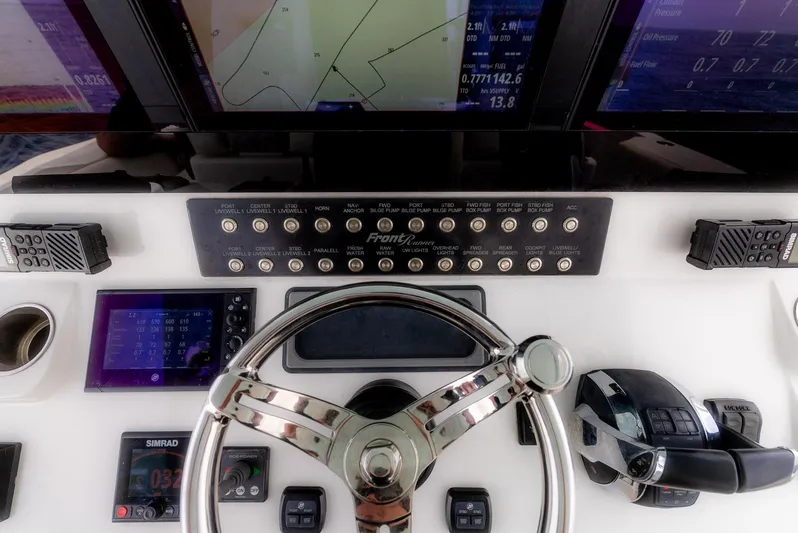 Bluefin Tales Yacht Photos Pics 2021 Front Runner 39 Center Console dashboard with advanced navigation and control systems.