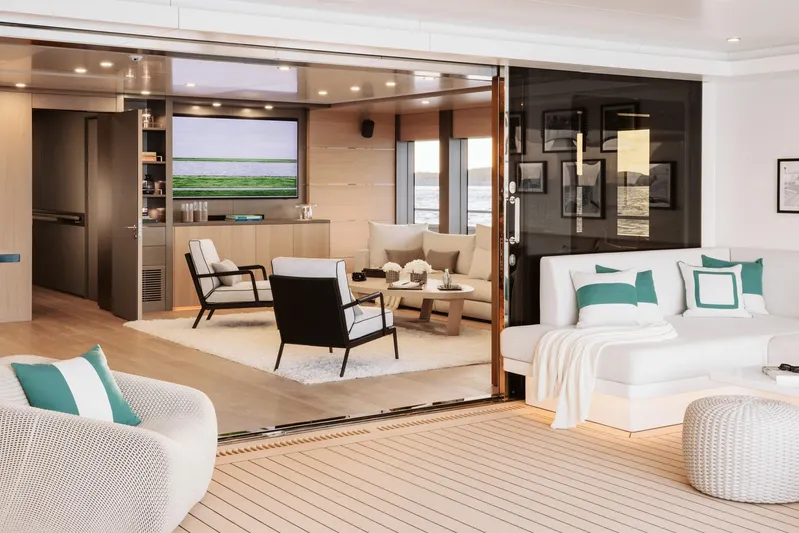 Reduce Yacht Photos Pics Luxurious interior of 2024 Silver Yachts SilverCat 36M, featuring elegant seating and modern decor.