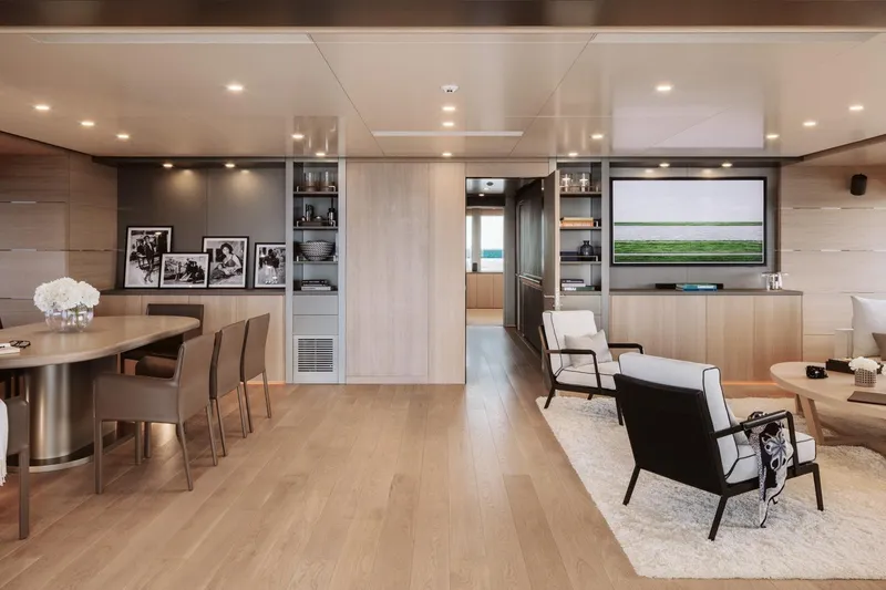 Reduce Yacht Photos Pics Luxurious interior of 2024 Silver Yachts SilverCat 36M, featuring elegant dining and living areas.