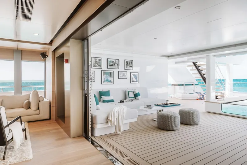 Reduce Yacht Photos Pics Luxurious interior of 2024 Silver Yachts SilverCat 36M, featuring modern seating and ocean views.