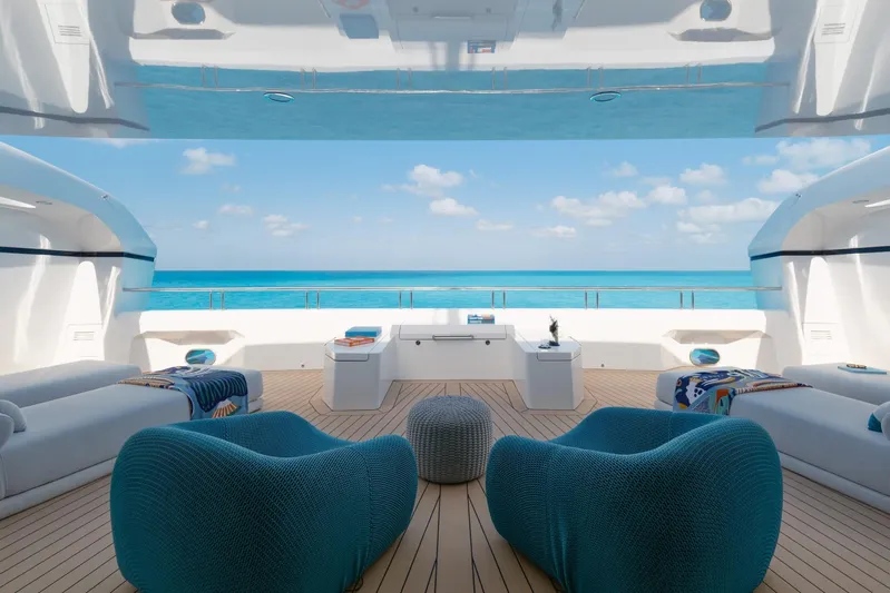 Reduce Yacht Photos Pics Luxurious deck of 2024 Silver Yachts SilverCat 36M with ocean view and modern seating.