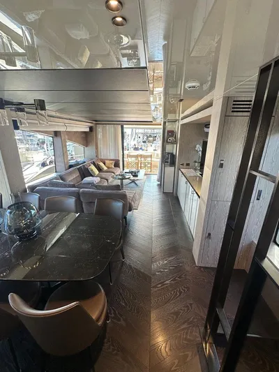 Victoria Yacht Photos Pics Luxurious interior of 2023 Cranchi Settantotto 78 yacht with modern furnishings and elegant design.