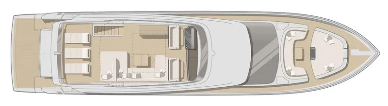 Victoria Yacht Photos Pics Top view layout of 2023 Cranchi Settantotto 78 yacht, showcasing spacious deck and interior design.