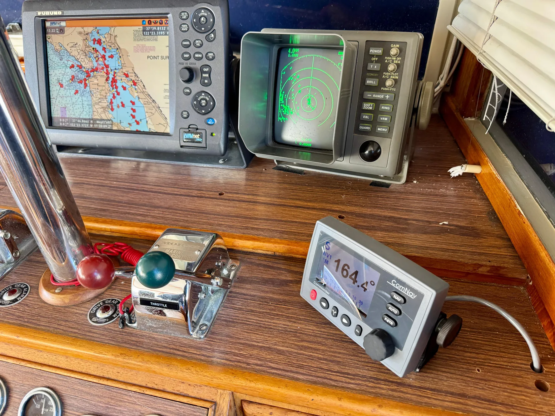 1979 Grand Banks Classic boat dashboard with navigation and radar equipment.